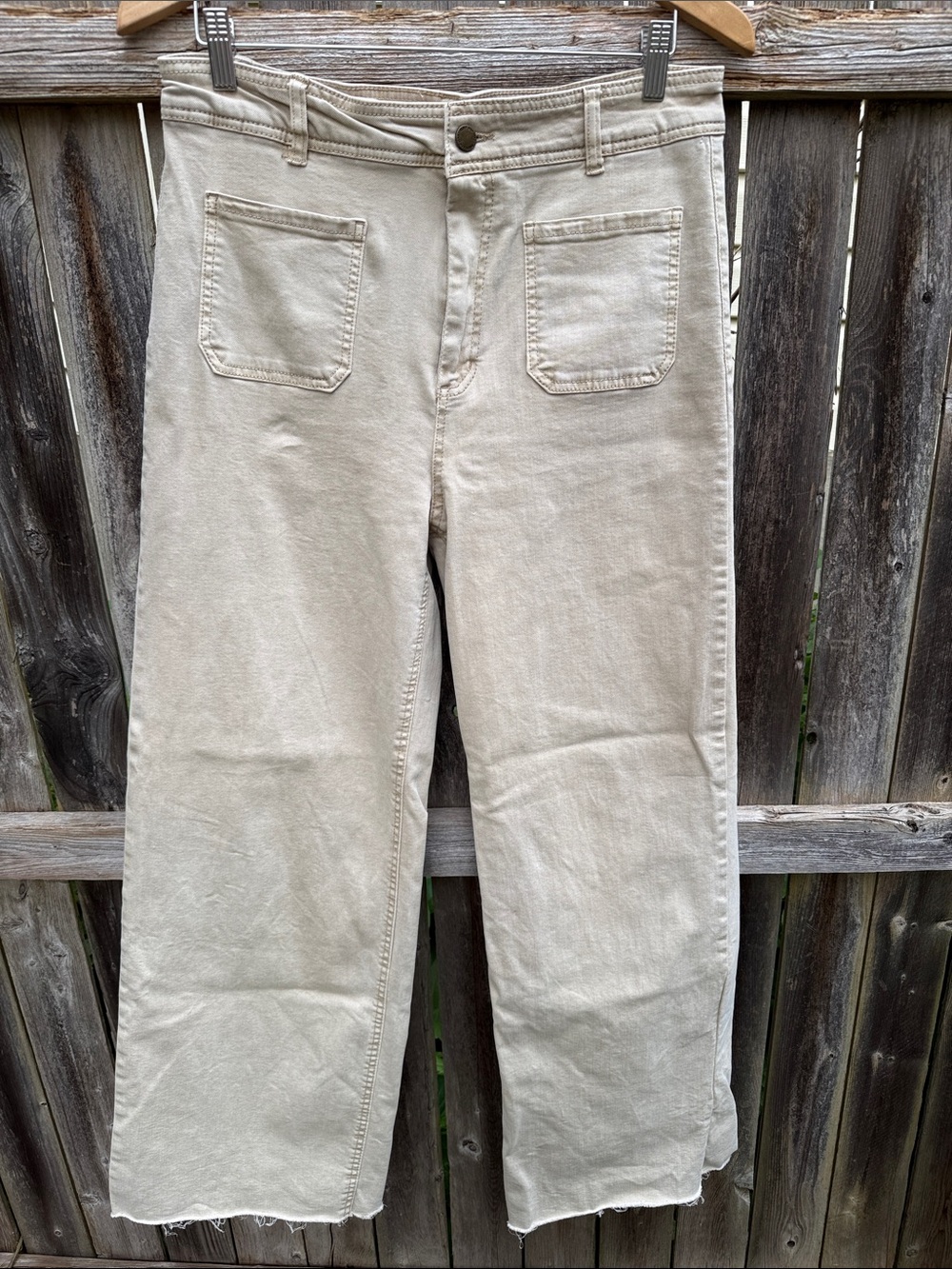 OAT New York High Rise Wide Leg Jeans Size 12/31 Stone Beige